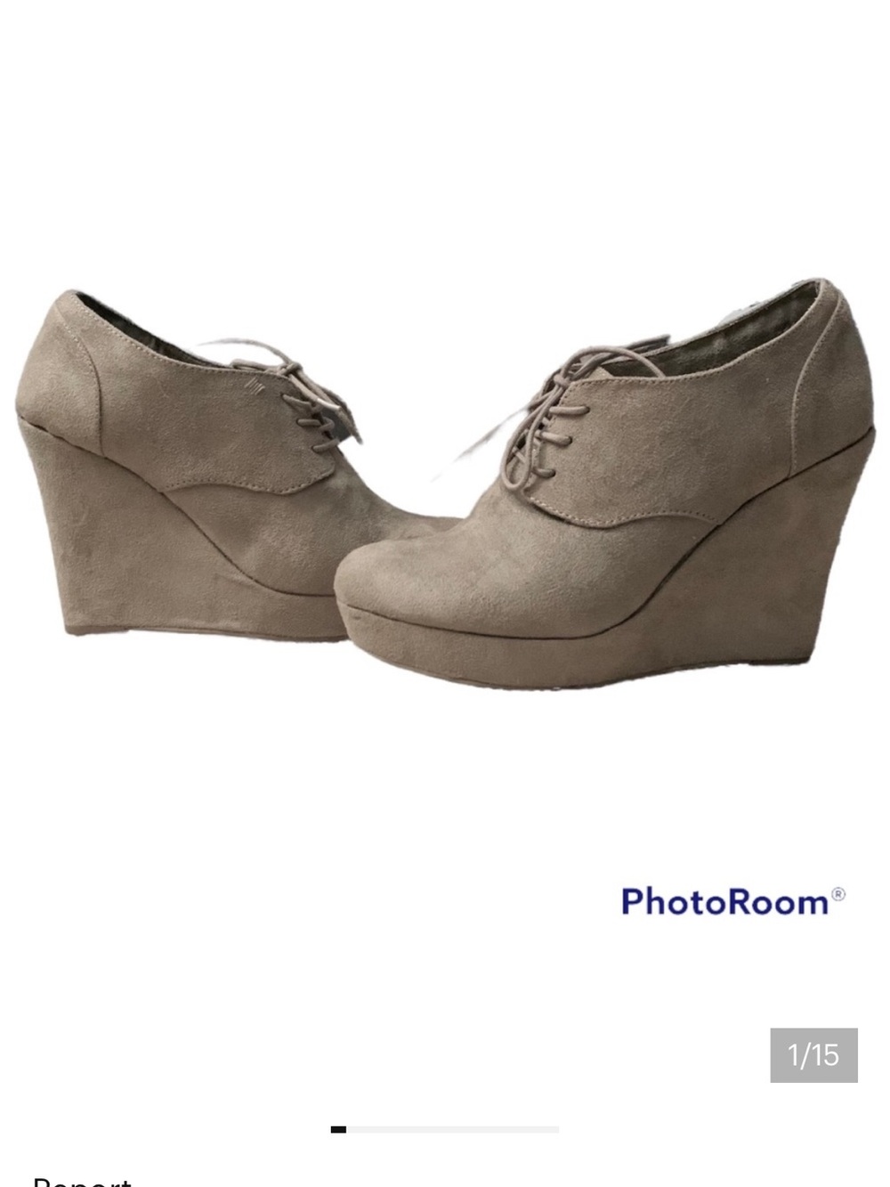 Report Valerie Taupe Oxford Style Lace Up Faux Suede Wedge Booties - Size 9